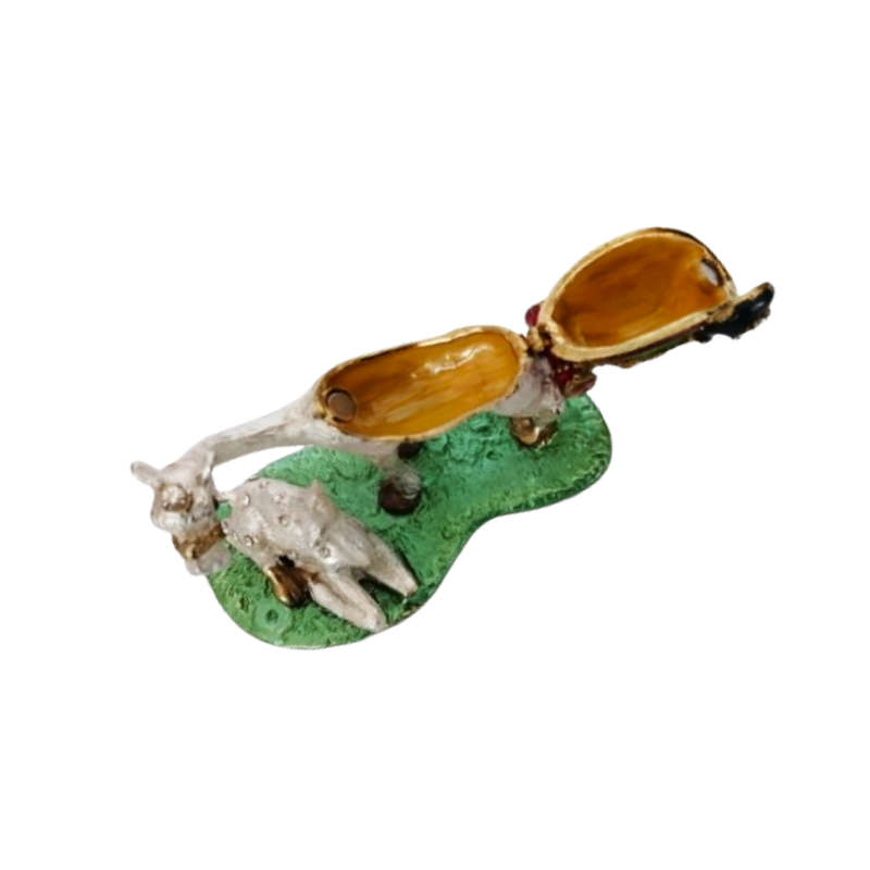 Egyptian Zinc Metal Enamel Hand-Painted Trinket Holder - Rhinestone Inlaid Camel with Calf