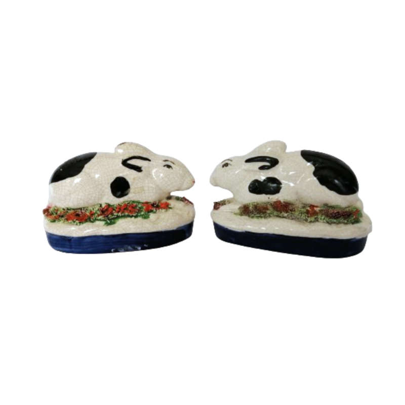 Staffordshire Style pair of Old Rabbits Hares