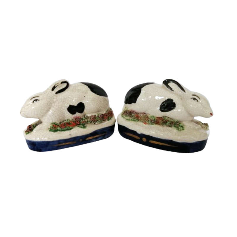 Staffordshire Style pair of Old Rabbits Hares
