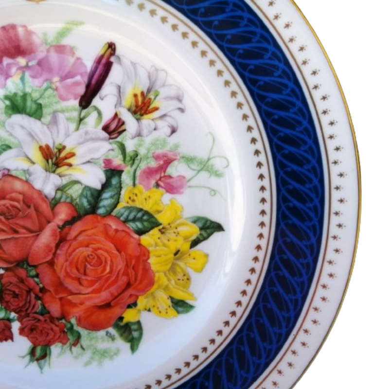 Royal Crown Derby Queen Elizabeth`s 60th Royal Birthday Bouquet Plate, c. 1986
