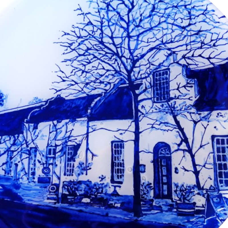 Large Delft Dutch House Glass Plate By J.Anderson