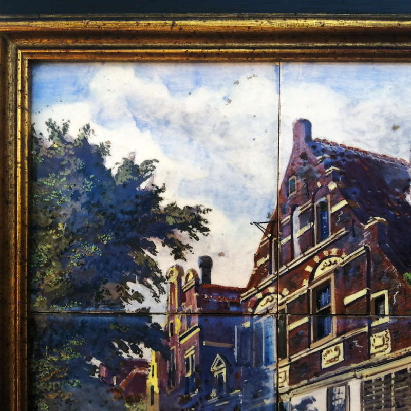 Framed Delft Polychrome Pottery c18`s Tiles Scene of Utrecht Jan Mynhef