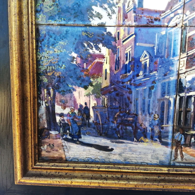 Framed Delft Polychrome Pottery c18`s Tiles Scene of Utrecht Jan Mynhef