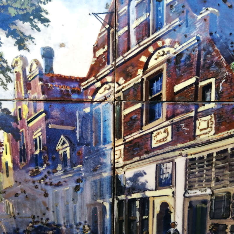 Framed Delft Polychrome Pottery c18`s Tiles Scene of Utrecht Jan Mynhef