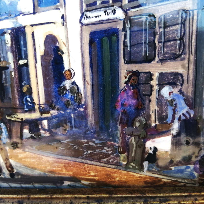 Framed Delft Polychrome Pottery c18`s Tiles Scene of Utrecht Jan Mynhef