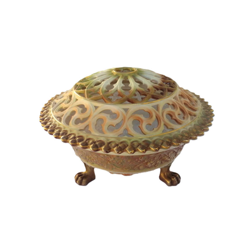 Royal Worcester 19th Century Lidded Reticulated Potpourri with Intricate Cover and Paw Feet, c.1869