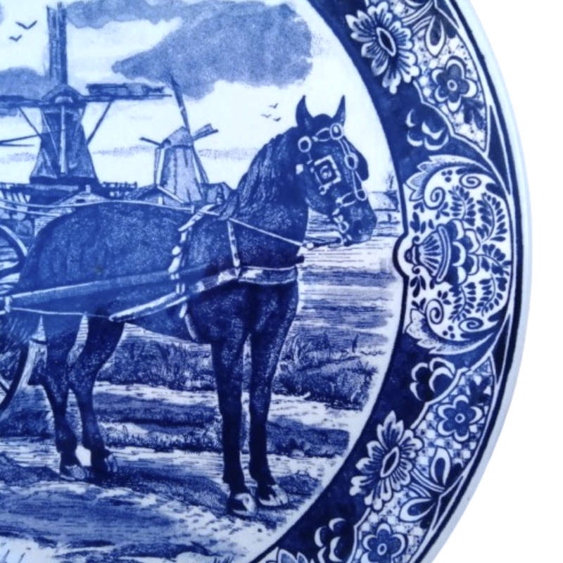 Delft Chemkefa Delfts Blauw Horse and cart Windmill ceramic wall hanging plate