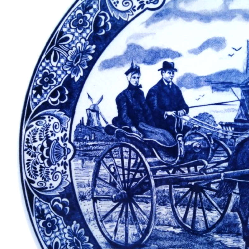 Delft Chemkefa Delfts Blauw Horse and cart Windmill ceramic wall hanging plate