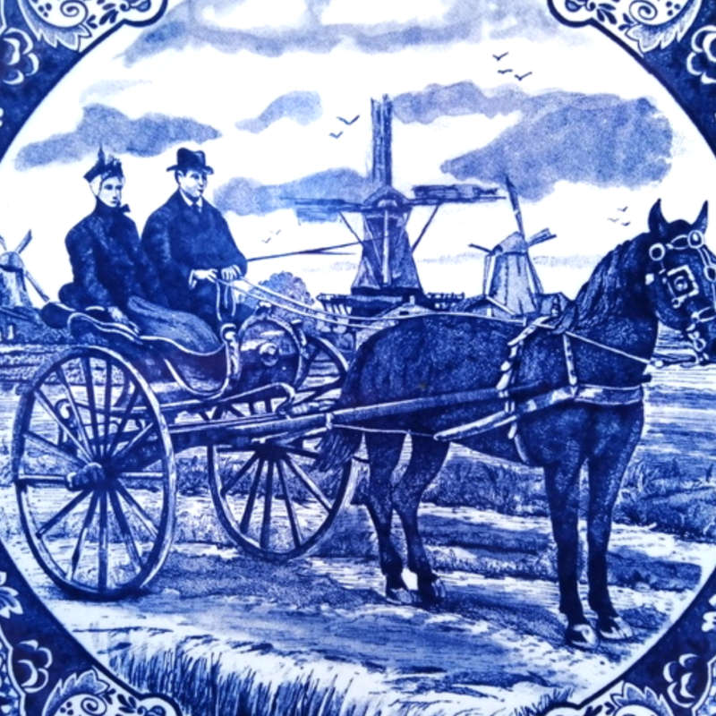 Delft Chemkefa Delfts Blauw Horse and cart Windmill ceramic wall hanging plate