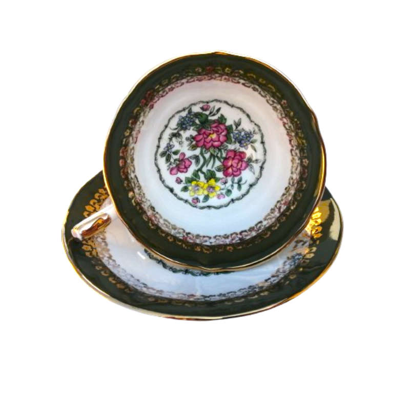 Versailles Elizabethan Staffordshire Green and Gold Footed duo