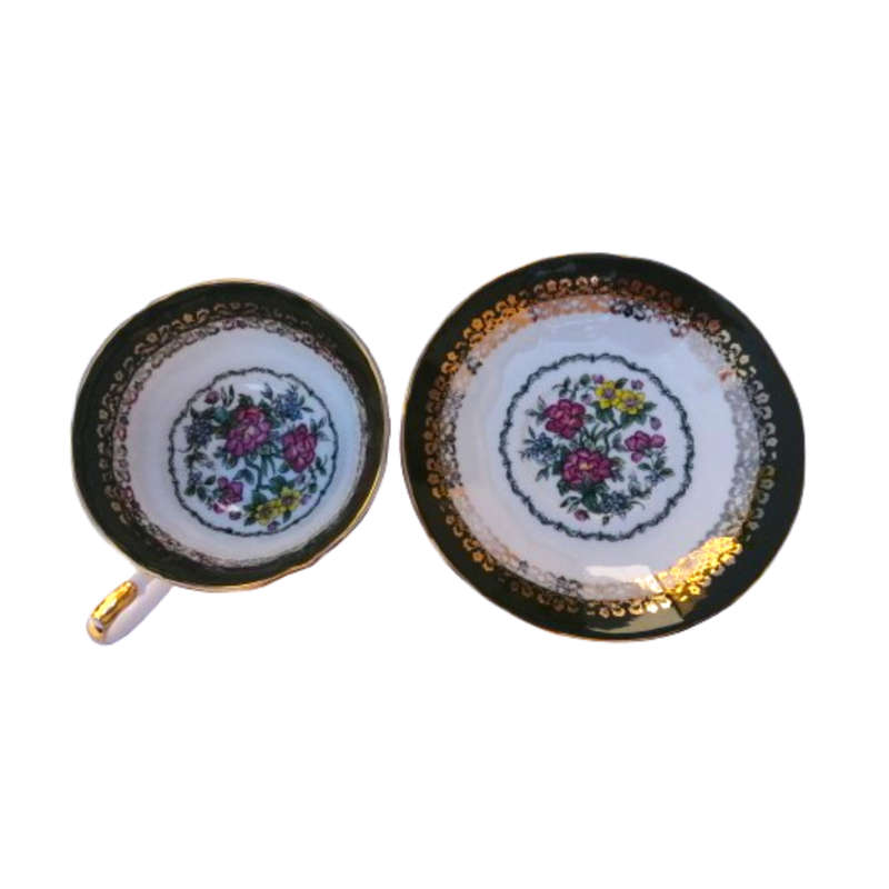 Versailles Elizabethan Staffordshire Green and Gold Footed duo