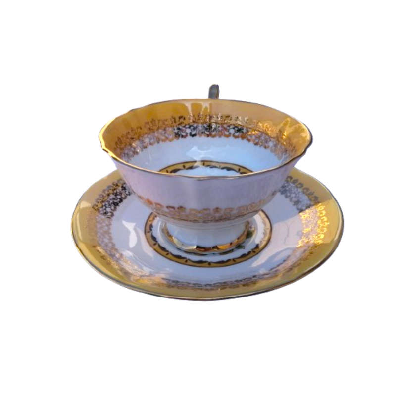 Versailles Elizabethan Staffordshire Yellow and Gold Footed duo