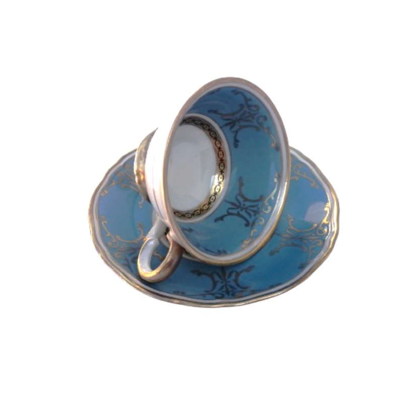 Scherzer Bavaria Porcelain Cup and Saucer Duo Turquoise Blue Gold decoration
