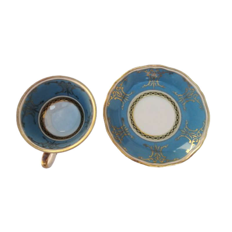 Scherzer Bavaria Porcelain Cup and Saucer Duo Turquoise Blue Gold decoration