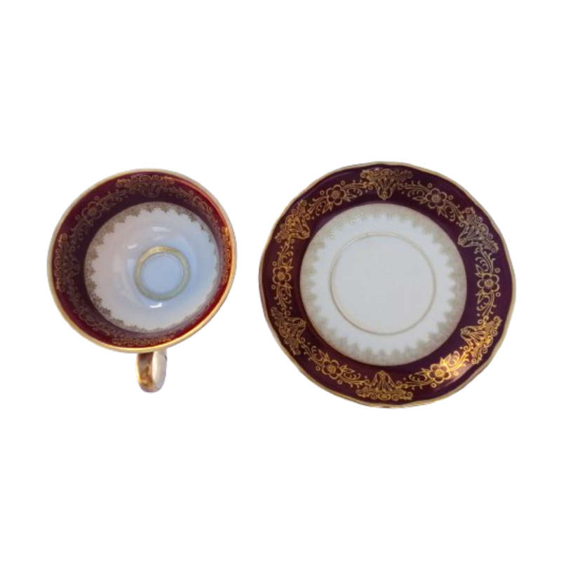 Scherzer Bavaria Porcelain Cup and Saucer Duo Turquoise Blue Gold decoration
