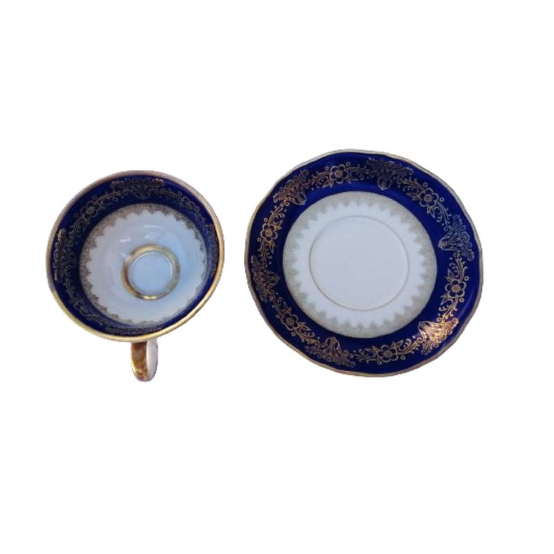 Scherzer Bavaria Porcelain Cup and Saucer Duo Navy Blue Gold decoration