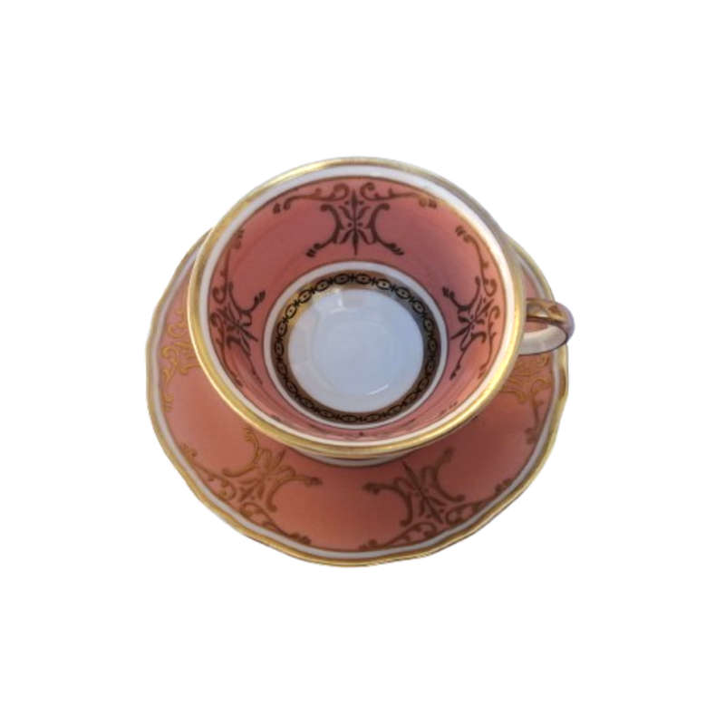 Scherzer Bavaria Porcelain Cup and Saucer Duo Salmon Pink Gold decoration
