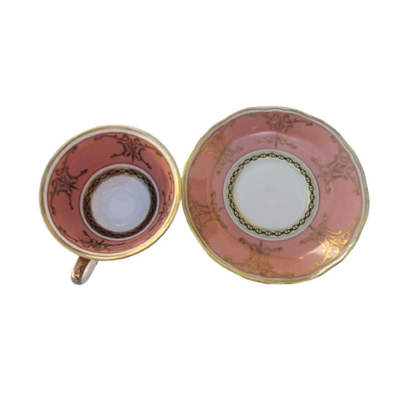 Scherzer Bavaria Porcelain Cup and Saucer Duo Salmon Pink Gold decoration