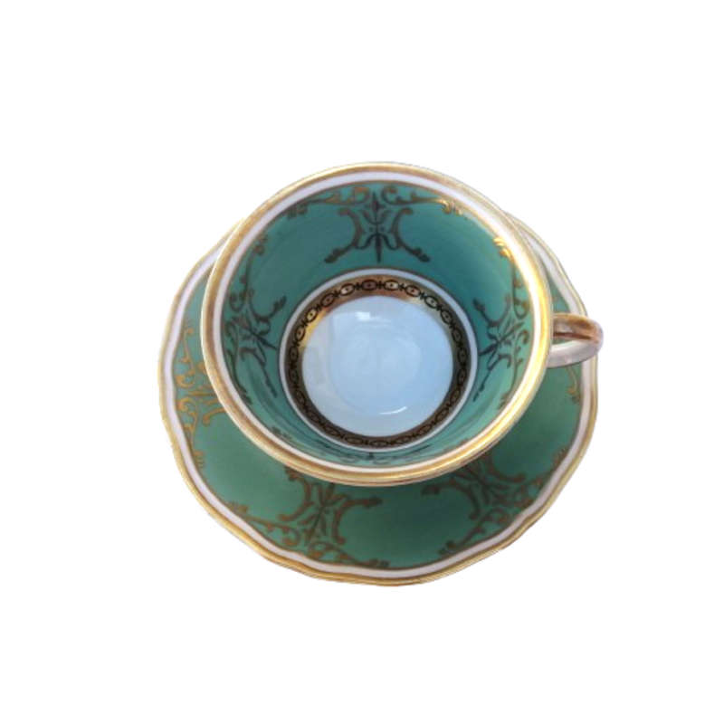 Scherzer Bavaria Porcelain Cup and Saucer Duo Jade Green Gold decoration