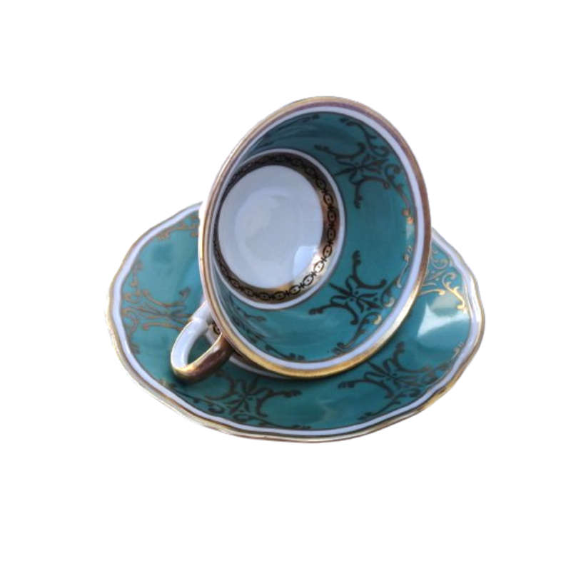 Scherzer Bavaria Porcelain Cup and Saucer Duo Jade Green Gold decoration