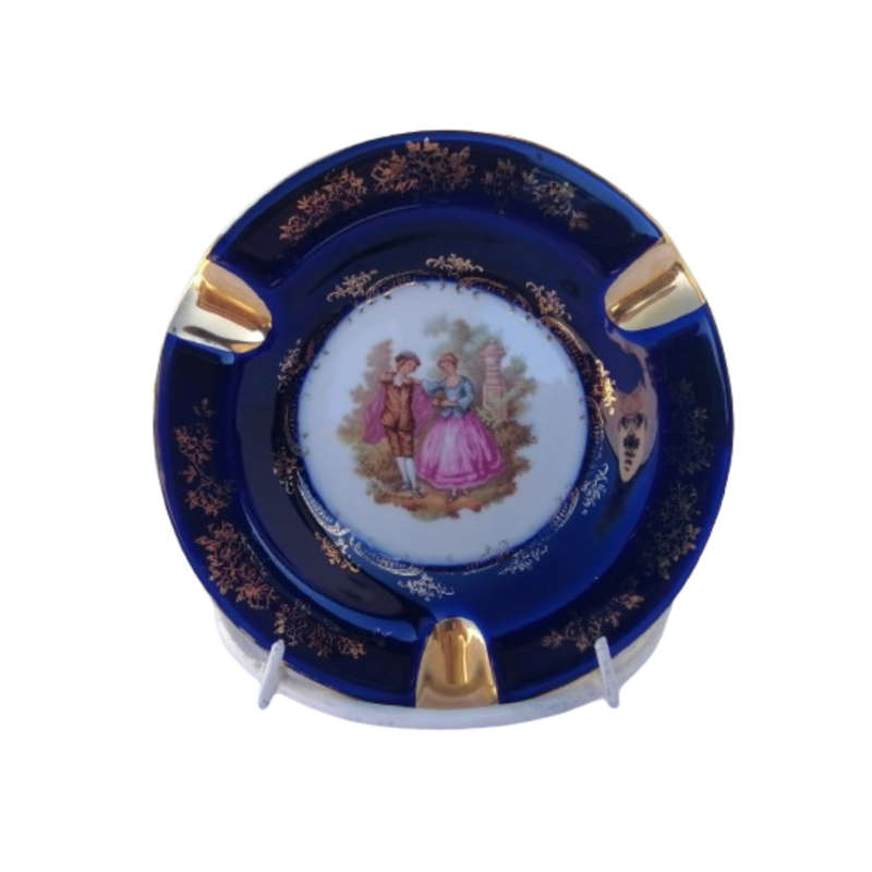 Limoges Porcelaine Cobalt Blue and 22k Gold oval dish