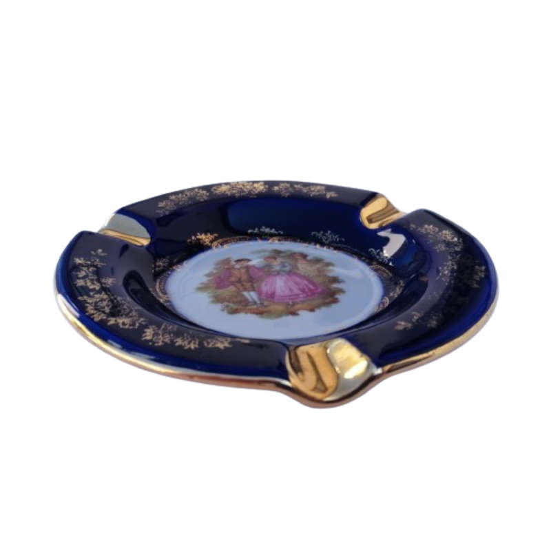 Limoges Porcelaine Cobalt Blue and 22k Gold oval dish