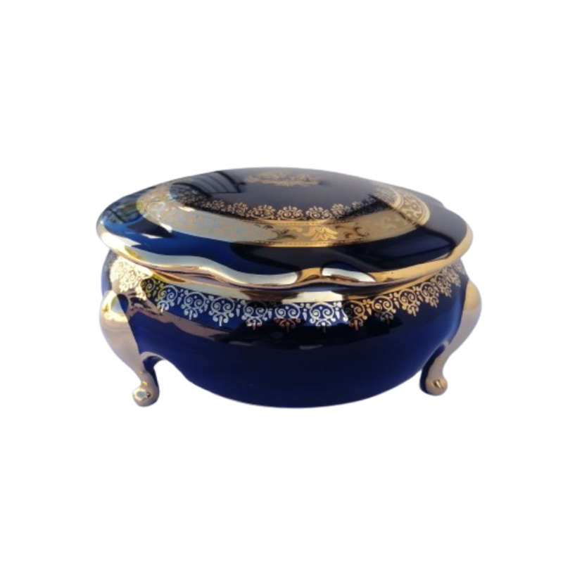 Limoges France Cobalt Cobalt Blue and 22k Gold Large Footed Trinket box