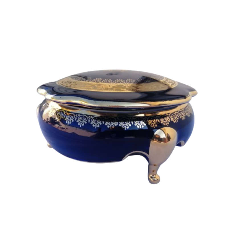 Limoges France Cobalt Cobalt Blue and 22k Gold Large Footed Trinket box