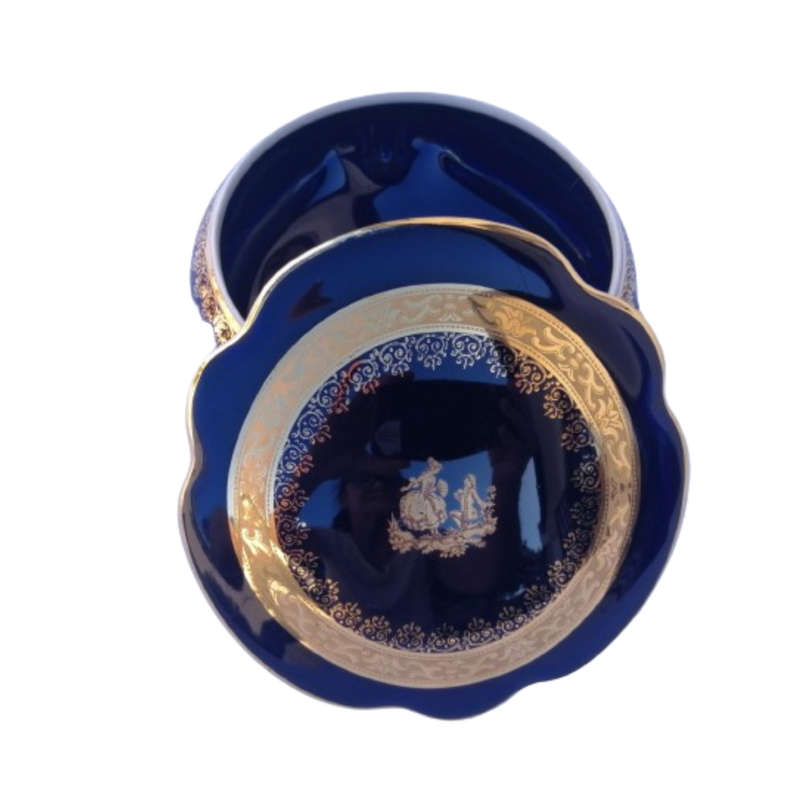 Limoges France Cobalt Cobalt Blue and 22k Gold Large Footed Trinket box