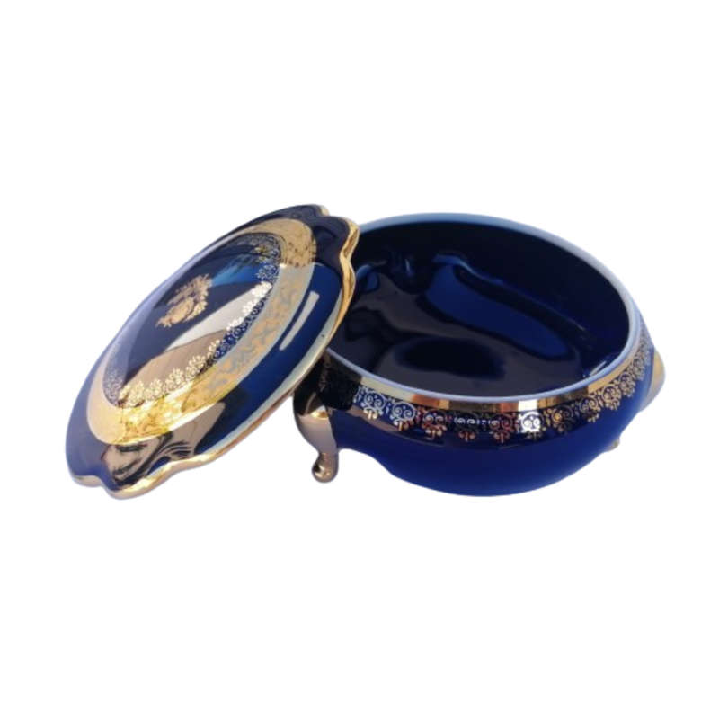 Limoges France Cobalt Cobalt Blue and 22k Gold Large Footed Trinket box