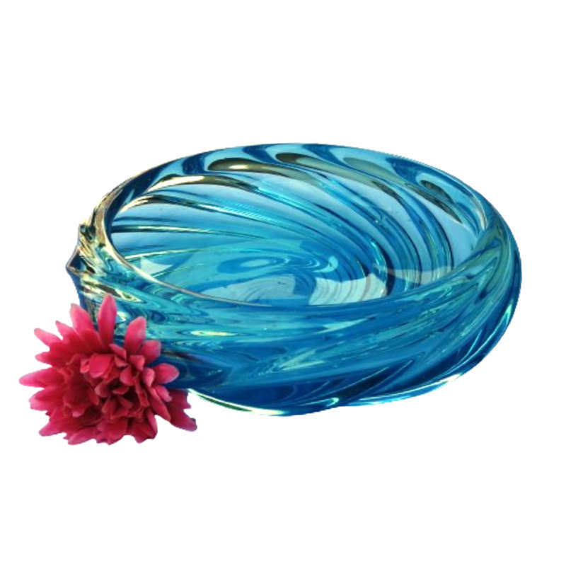 Vintage Large Turquoise Blue Murano Round Glass Bowl