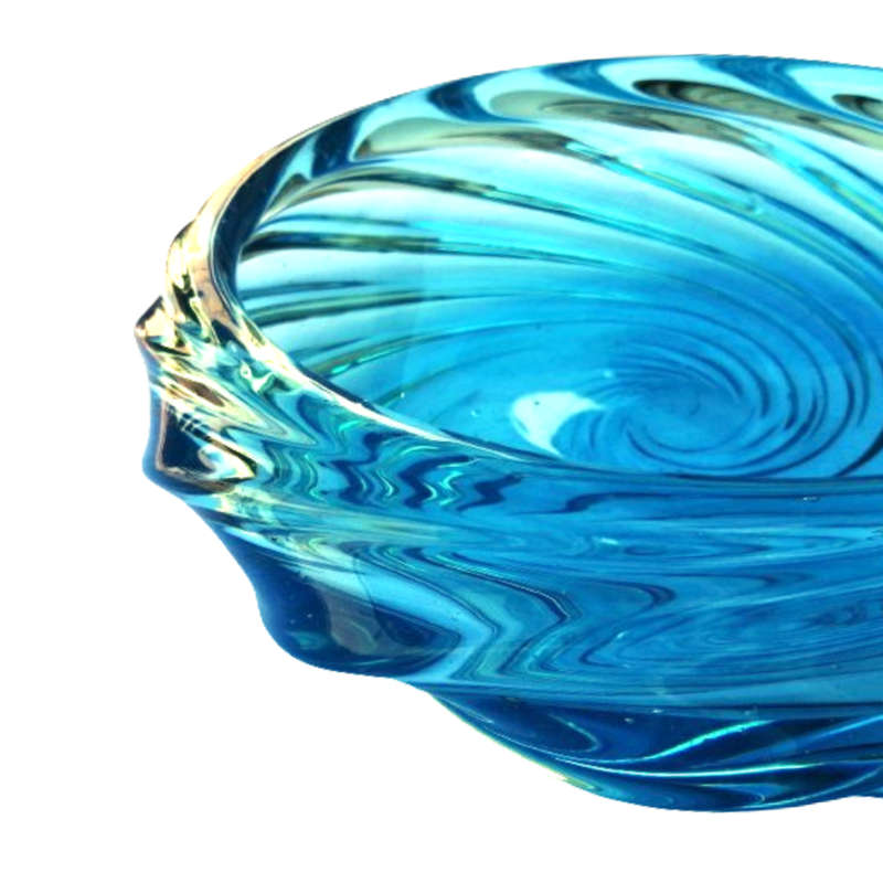 Vintage Large Turquoise Blue Murano Round Glass Bowl