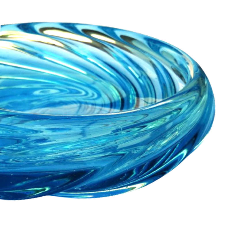 Vintage Large Turquoise Blue Murano Round Glass Bowl