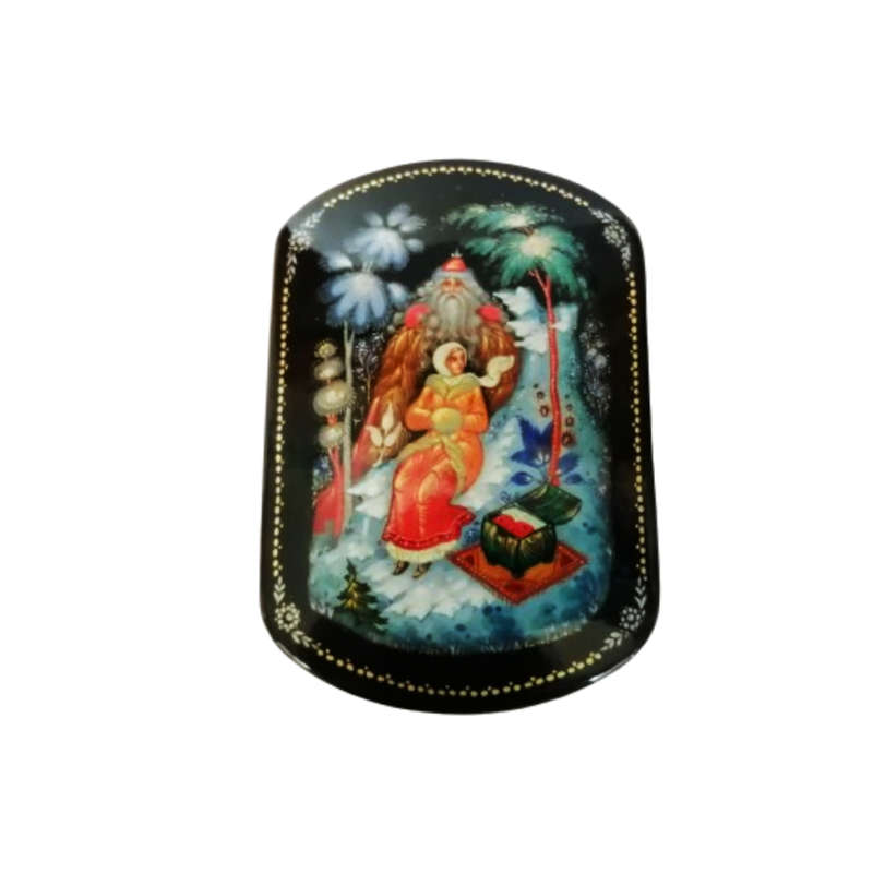 Russian Black lacquer Paper mache Trinket box Signed