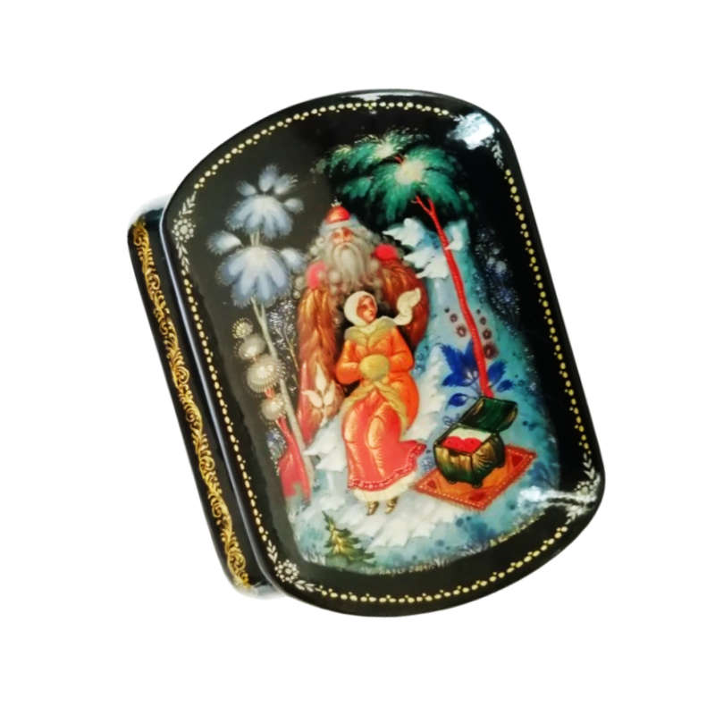 Russian Black lacquer Paper mache Trinket box Signed