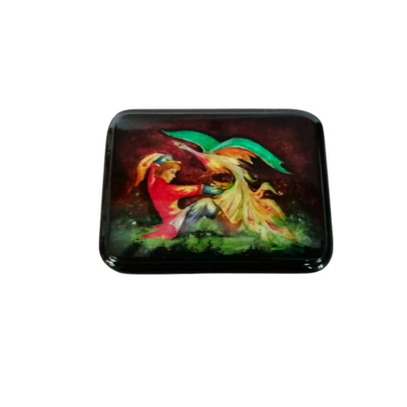Russian Black lacquer Paper mache Firebird Trinket box