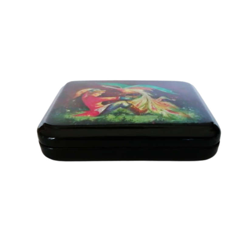 Russian Black lacquer Paper mache Firebird Trinket box