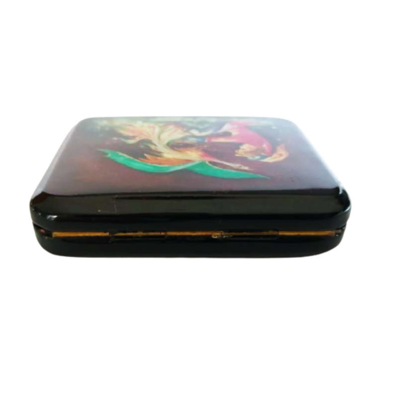 Russian Black lacquer Paper mache Firebird Trinket box