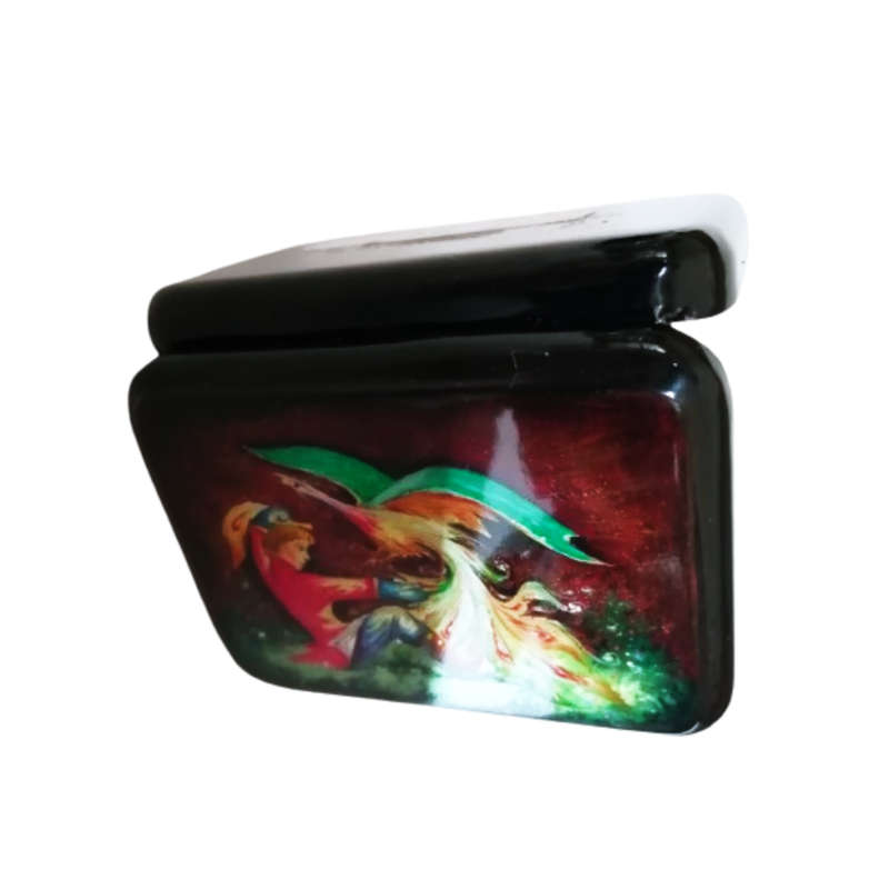 Russian Black lacquer Paper mache Firebird Trinket box