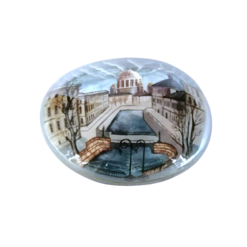 Russian Black lacquer Paper mache Mother of pearl Trinket box