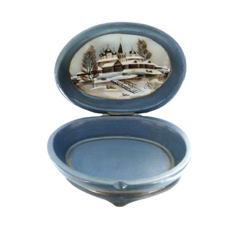 Russian Black lacquer Paper mache Mother of pearl Trinket box