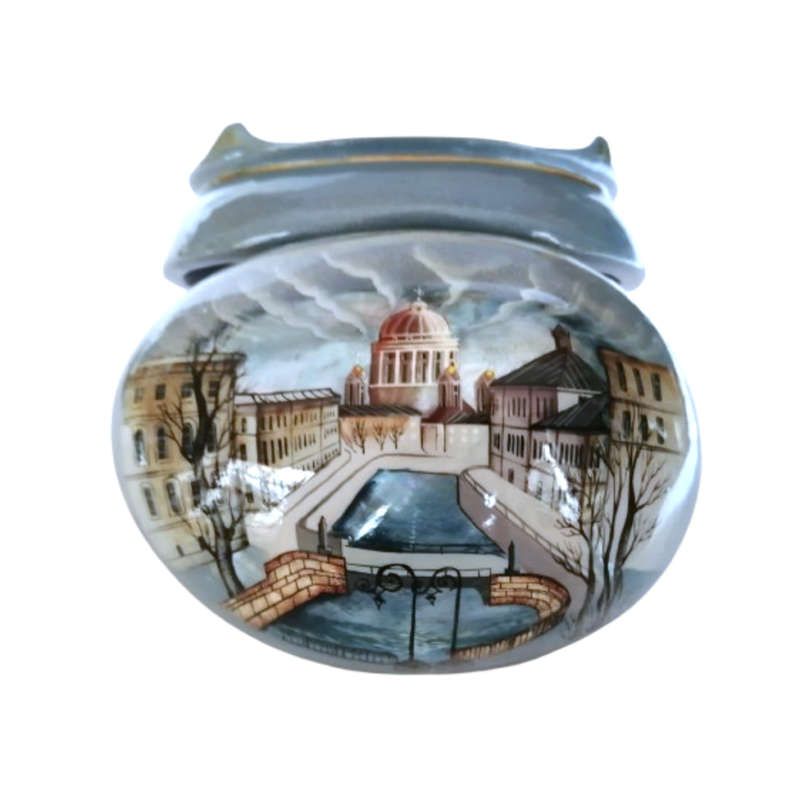 Russian Black lacquer Paper mache Mother of pearl Trinket box