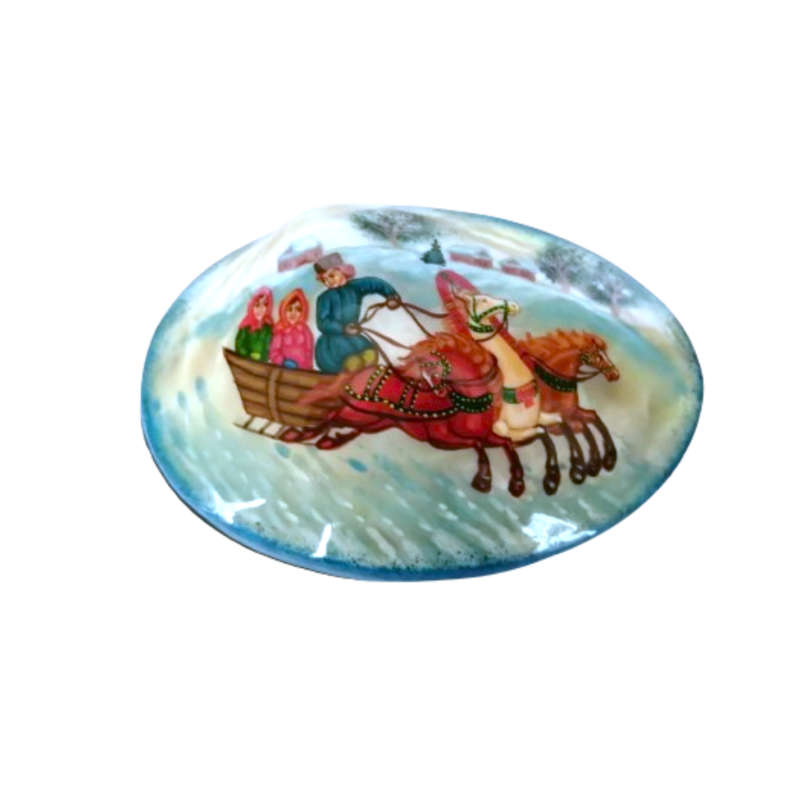 Russian Black lacquer Paper mache Mother of pearl Trinket box
