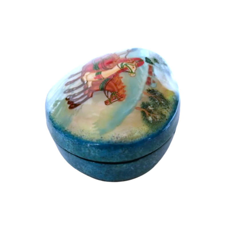 Russian Black lacquer Paper mache Mother of pearl Trinket box