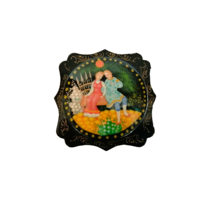 Russian Black lacquer Courting Couple Trinket box