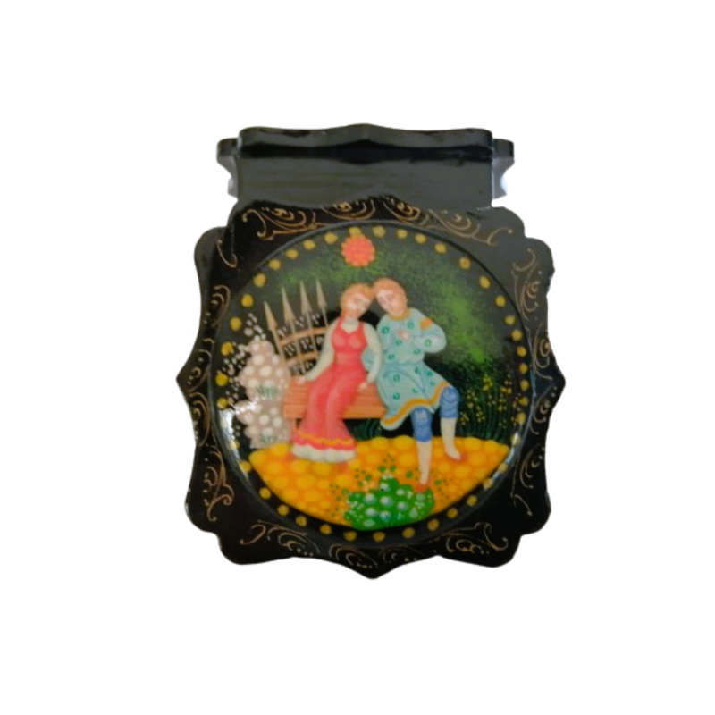 Russian Black lacquer Courting Couple Trinket box