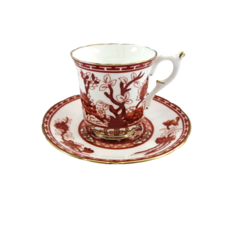 Crown Staffordshire Porcelain Chinoiserie Coffee Cup and Saucer Duo