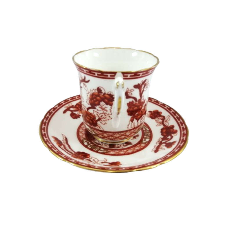 Crown Staffordshire Porcelain Chinoiserie Coffee Cup and Saucer Duo