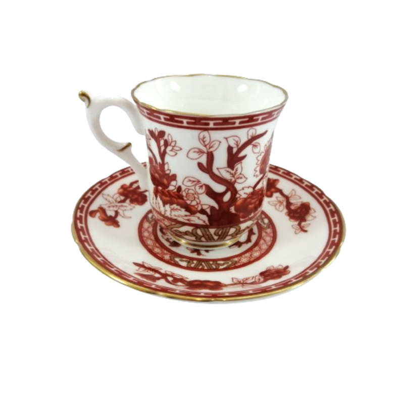 Crown Staffordshire Porcelain Chinoiserie Coffee Cup and Saucer Duo