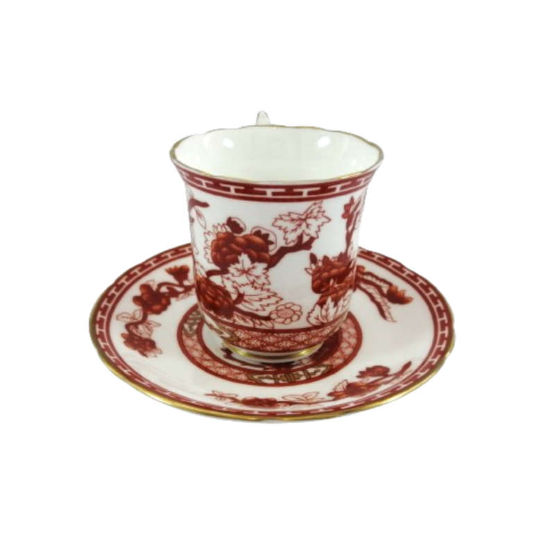 Crown Staffordshire Porcelain Chinoiserie Coffee Cup and Saucer Duo
